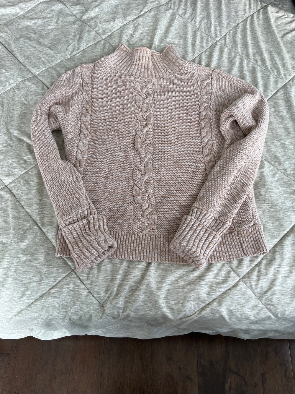 Cozy Cable Knit Mock Neck Sweater - Dusty Pink